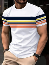 Men's Casual Crew Neck T-Shirt with Unique Digital Print - Breathable Polyester,Machine Washable,Summer-Ready,Non-Transparent,Re